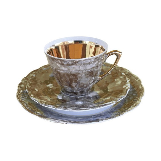 Image 1 of Vintage marble painting breakfast service for Wawel, Poland 1970