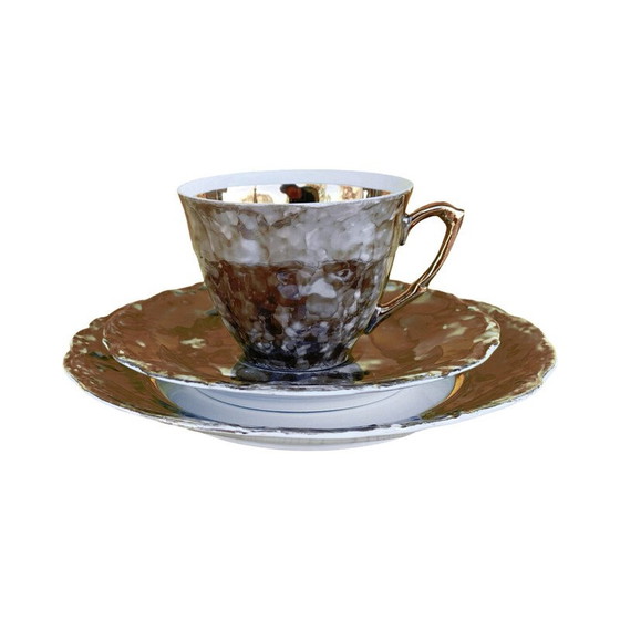 Image 1 of Vintage marble painting breakfast service for Wawel, Poland 1970