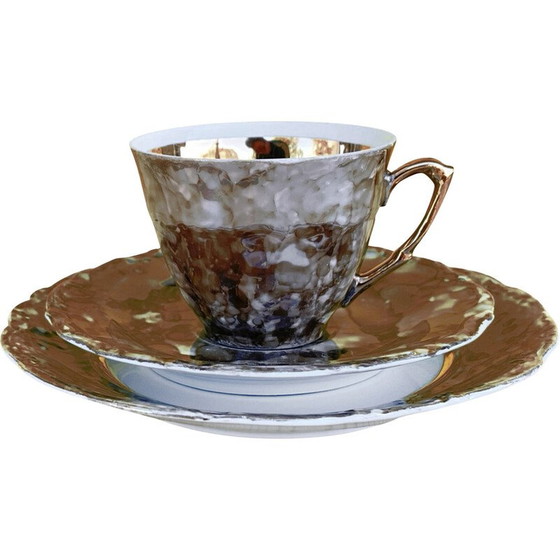 Image 1 of Vintage marble painting breakfast service for Wawel, Poland 1970