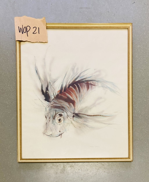 Klaus Meyer-Gasters - Vintage Watercolor Print Fish - With Frame