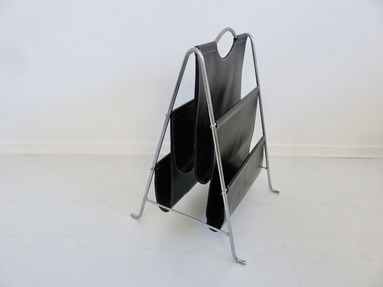 Image 1 of Porte Revue Style Bauhaus, Chromed Metal And Black Skaï