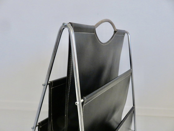 Image 1 of Porte Revue Style Bauhaus, Chromed Metal And Black Skaï