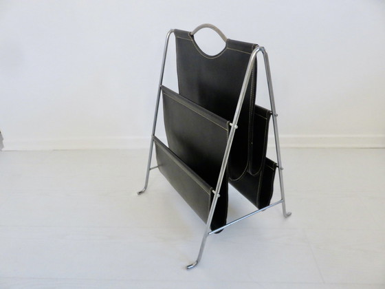 Image 1 of Porte Revue Style Bauhaus, Chromed Metal And Black Skaï