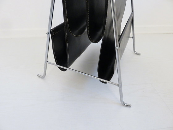 Image 1 of Porte Revue Style Bauhaus, Chromed Metal And Black Skaï