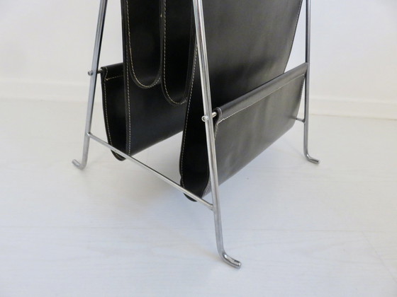 Image 1 of Porte Revue Style Bauhaus, Chromed Metal And Black Skaï