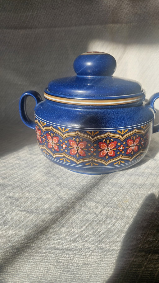 Beautiful Ceramic Retro Pan Blue With Flower Pattern Orange