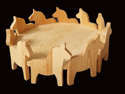 Wooden Tray With Swedish Horses / Dala Horses