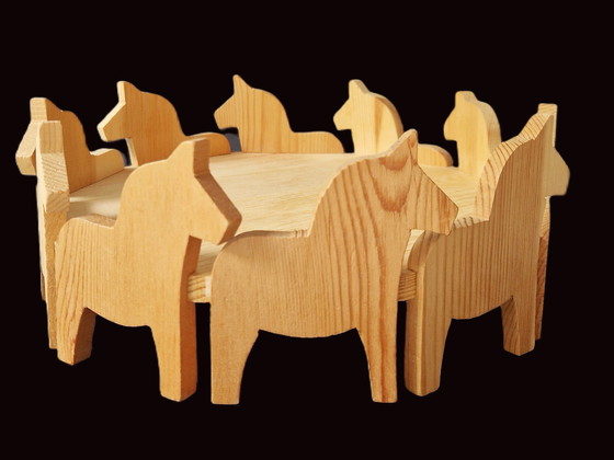 Image 1 of Wooden Tray With Swedish Horses / Dala Horses