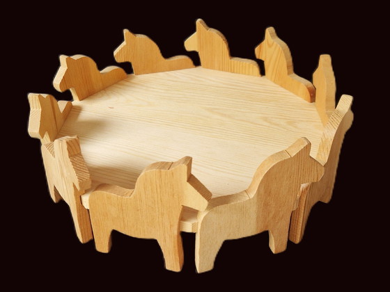 Image 1 of Wooden Tray With Swedish Horses / Dala Horses