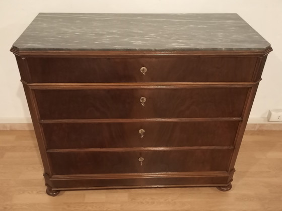 Image 1 of 19th Century Italian Handmade Chest of Drawers in Walnut and Brass