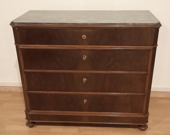 Image 1 of 19th Century Italian Handmade Chest of Drawers in Walnut and Brass