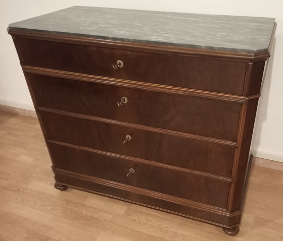 Image 1 of 19th Century Italian Handmade Chest of Drawers in Walnut and Brass