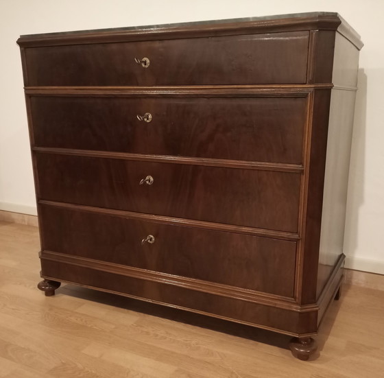 Image 1 of 19th Century Italian Handmade Chest of Drawers in Walnut and Brass