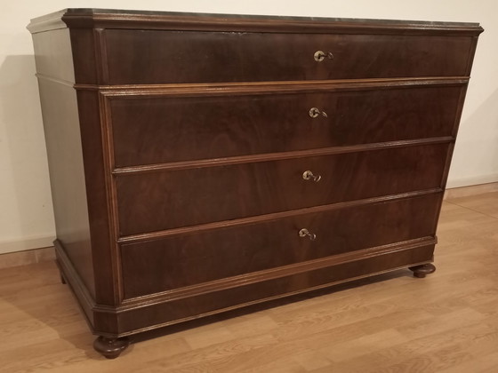 Image 1 of 19th Century Italian Handmade Chest of Drawers in Walnut and Brass