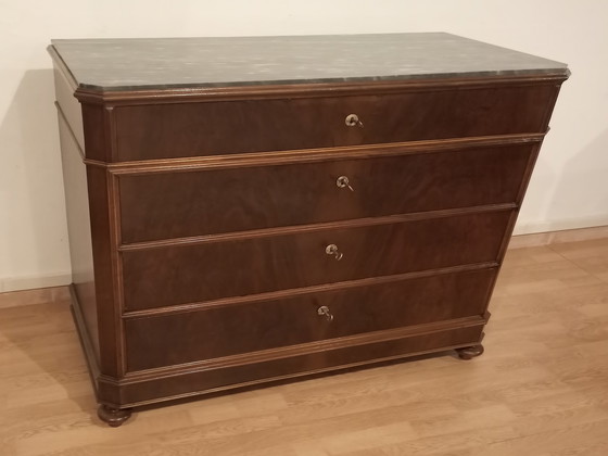 Image 1 of 19th Century Italian Handmade Chest of Drawers in Walnut and Brass