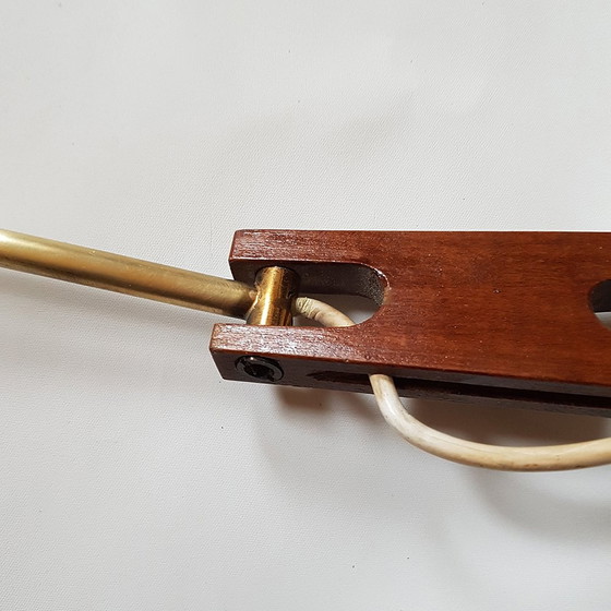 Image 1 of Mid-Century Teak & Brass Swing Arm Wall Lamp