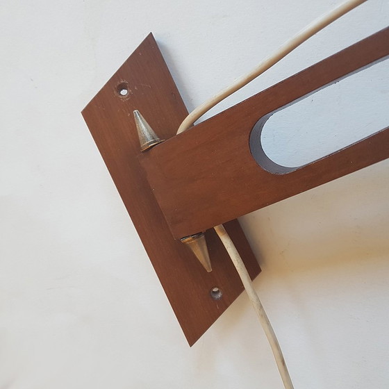 Image 1 of Mid-Century Teak & Brass Swing Arm Wall Lamp