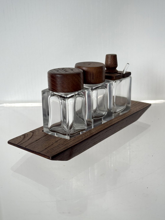 Image 1 of Teak pepper salt sugar set