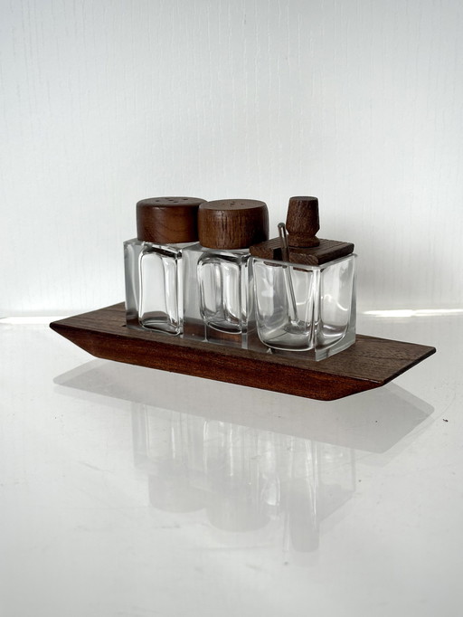 Teak pepper salt sugar set