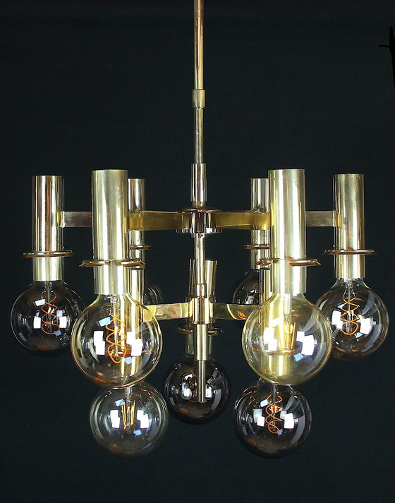 Image 1 of Ott International Brass And Glass Scandinavian Chandelier