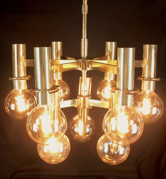 Image 1 of Ott International Brass And Glass Scandinavian Chandelier