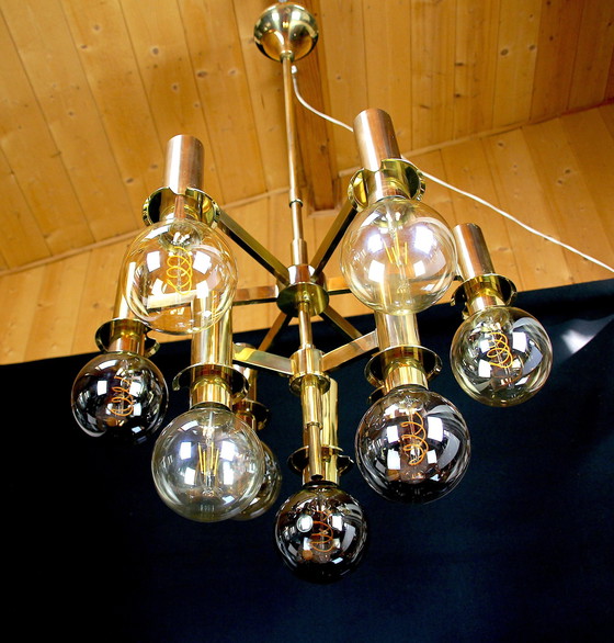 Image 1 of Ott International Brass And Glass Scandinavian Chandelier