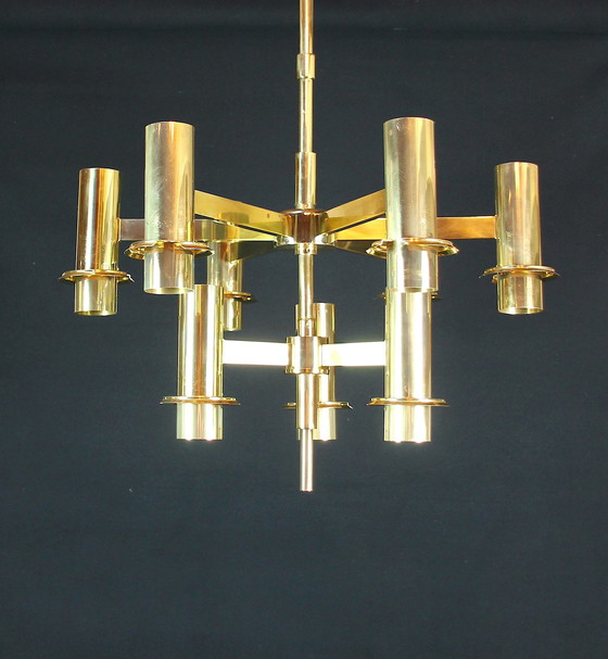 Image 1 of Ott International Brass And Glass Scandinavian Chandelier