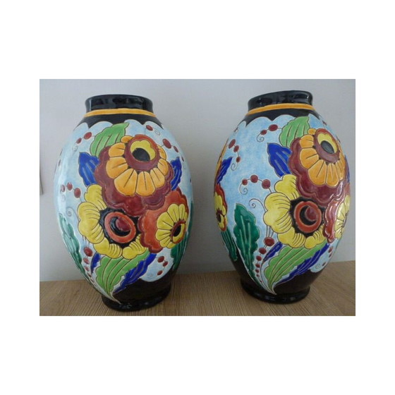 Image 1 of Pair of vintage art deco vases by Keramis-Charles Catteau, 1950