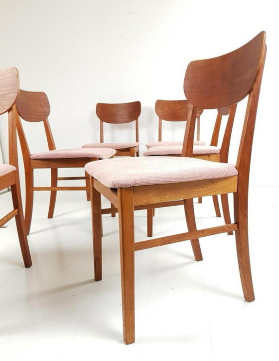Image 1 of Chaises vintage en bois de teck 6 pcs côte rose