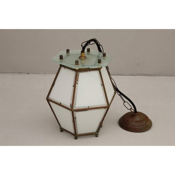 Image 1 of Vintage Art Nouveau brass and crystal glass pendant lamp, 1900s