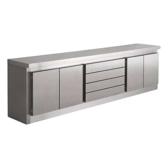Image 1 of Vintage brushed steel sideboard by Lodovico Acerbis, Italy 1970