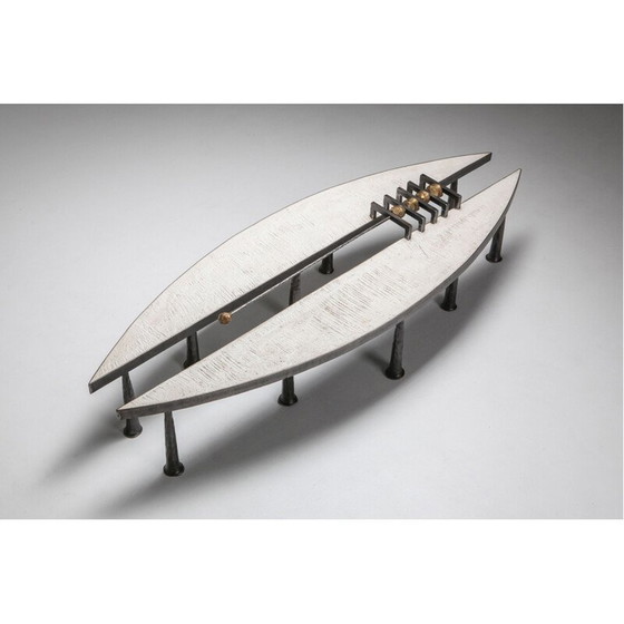 Image 1 of Tavolino da caffè vintage in acciaio e pietra di Thomas Serruys Metal and Stone, 2019