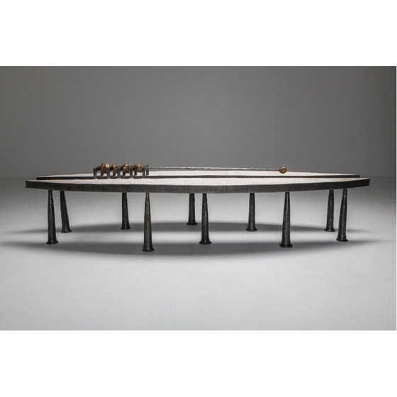 Image 1 of Tavolino da caffè vintage in acciaio e pietra di Thomas Serruys Metal and Stone, 2019