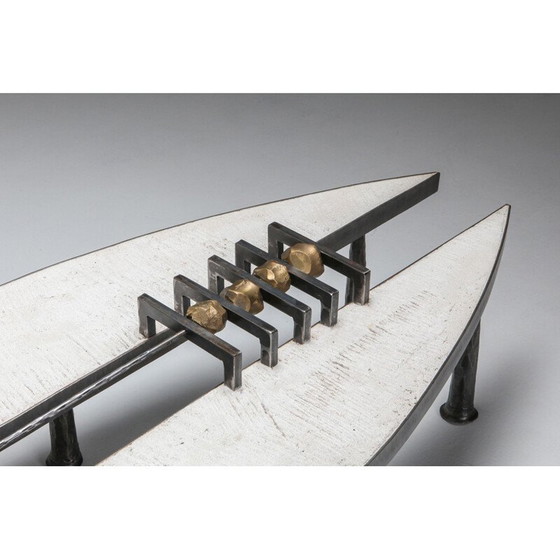 Image 1 of Tavolino da caffè vintage in acciaio e pietra di Thomas Serruys Metal and Stone, 2019