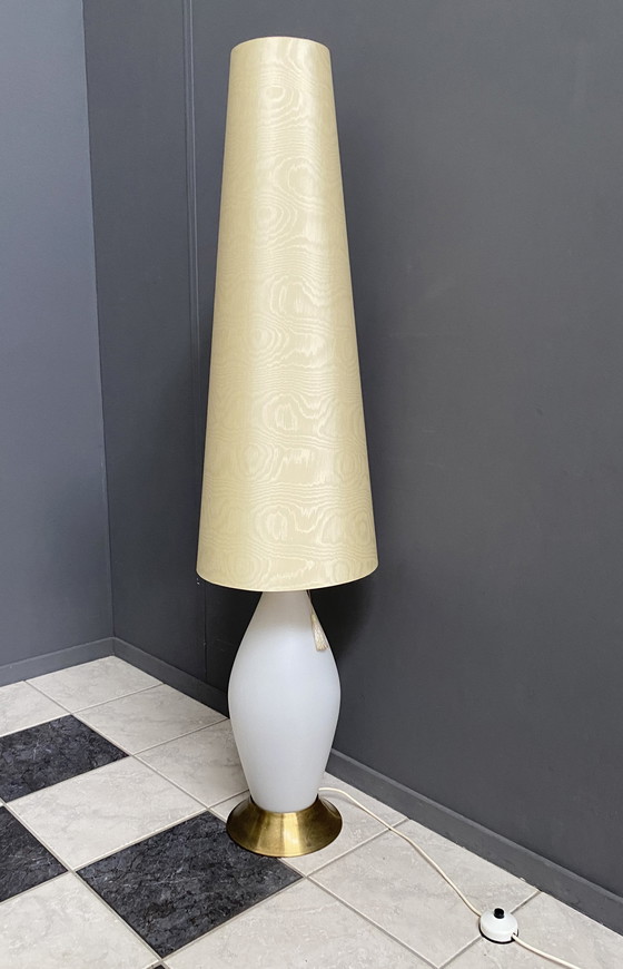 Image 1 of Glass floor lamp with large off-white shade 1960s