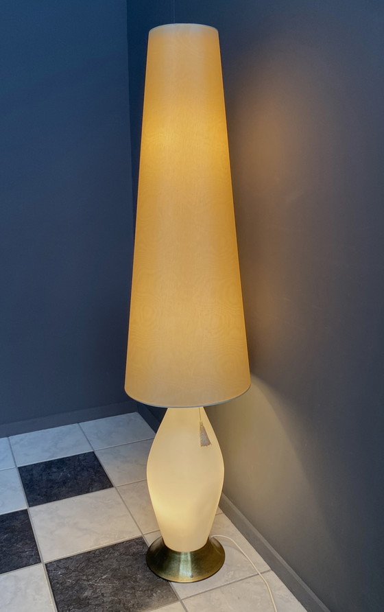 Image 1 of Glass floor lamp with large off-white shade 1960s