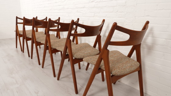 Image 1 of Set Of 6 Dining Chairs | 'Sawbuck Chair' | Ch29P | Hans Wegner | Carl Hansen