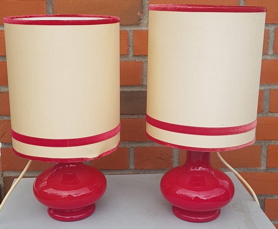 Image 1 of 2X Glass Base Table Lamps, 1960S