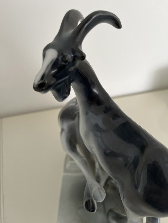 Image 1 of Chamois standing on a mountain sculpture porcelain