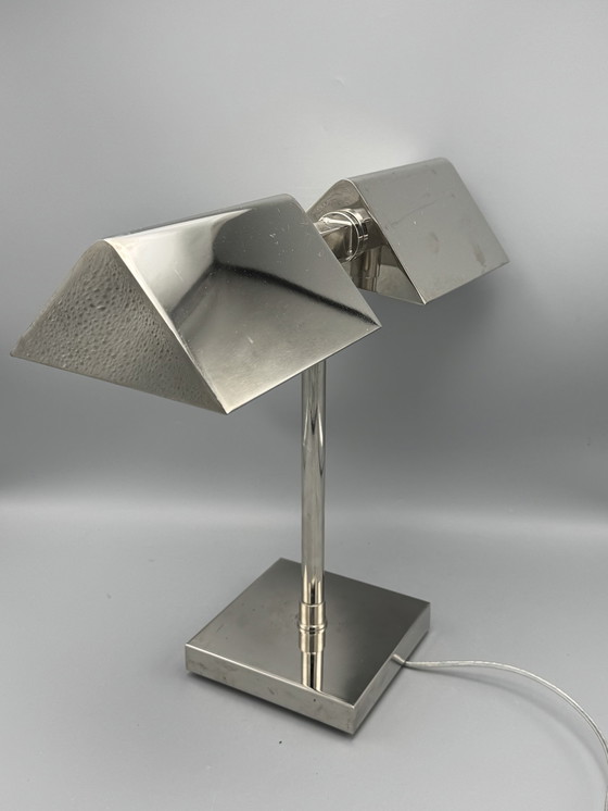 Image 1 of Lampada da tavolo vintage Ralph Lauren in argento cromato Banker'S