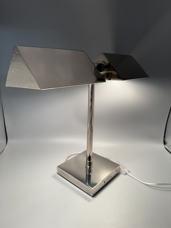 Image 1 of Lampada da tavolo vintage Ralph Lauren in argento cromato Banker'S