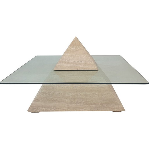 Vintage Italian travertine pyramid coffee table, 1980s