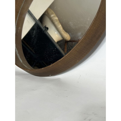 Specchio da parete rotondo in legno italiano d'epoca, anni '50