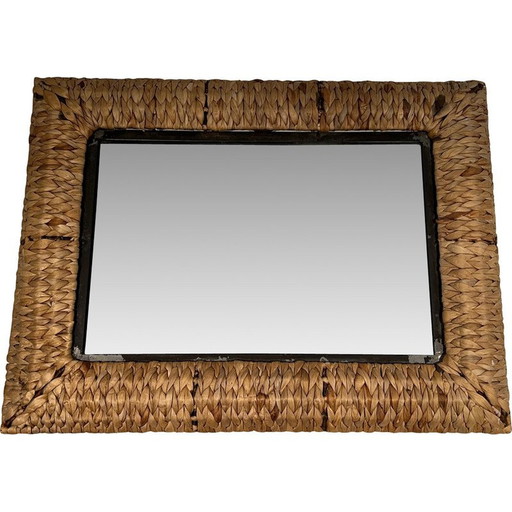 Specchio rettangolare vintage in corda, Francia 1970