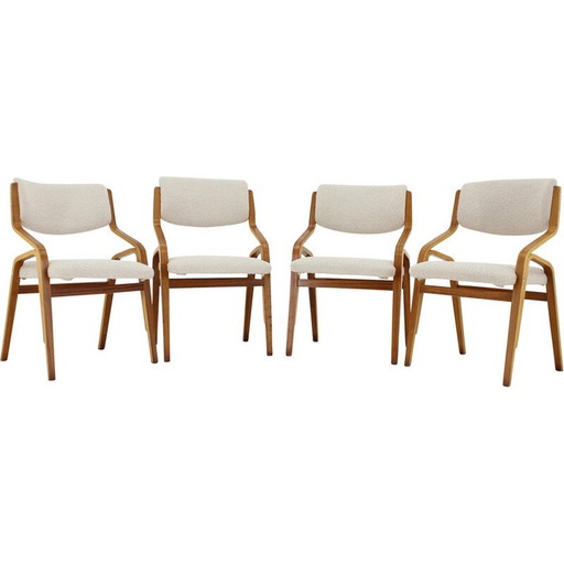 Set of 4 vintage bentwood and bouclé fabric chairs by Ludvík Volák for Dřevopodnik Holešov, Czechoslovakia 1970s