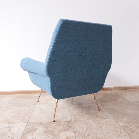 Image 1 of Pair of vintage armchairs in brass and blue fabric, Italy 1970