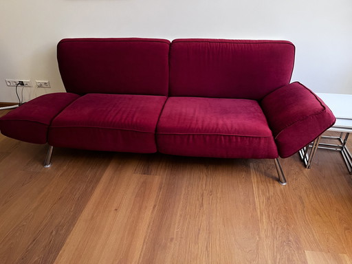 Red 3 Person Sofa With Adjustable Armrests