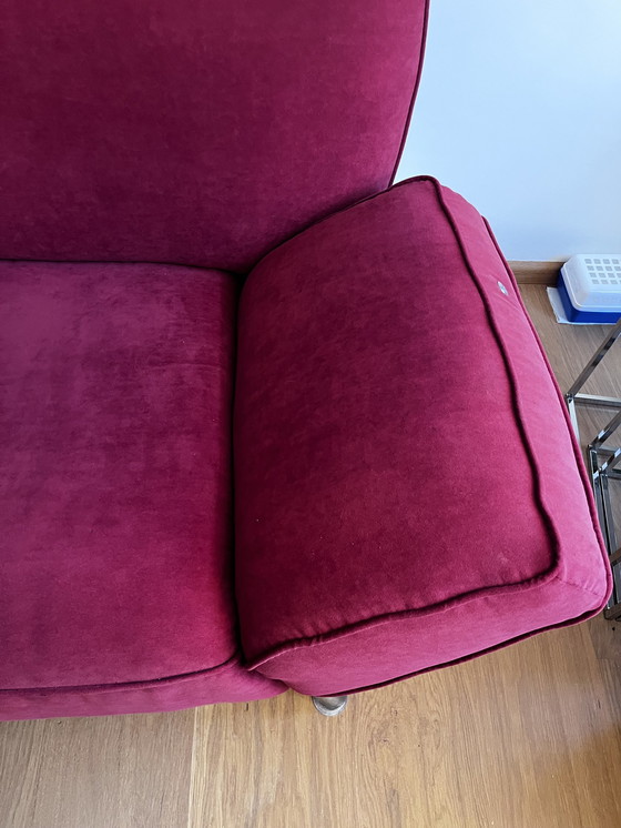 Image 1 of Red 3 Person Sofa With Adjustable Armrests