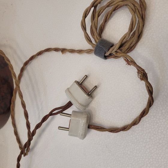 Image 1 of Pair of vintage calamine and wood table lamps