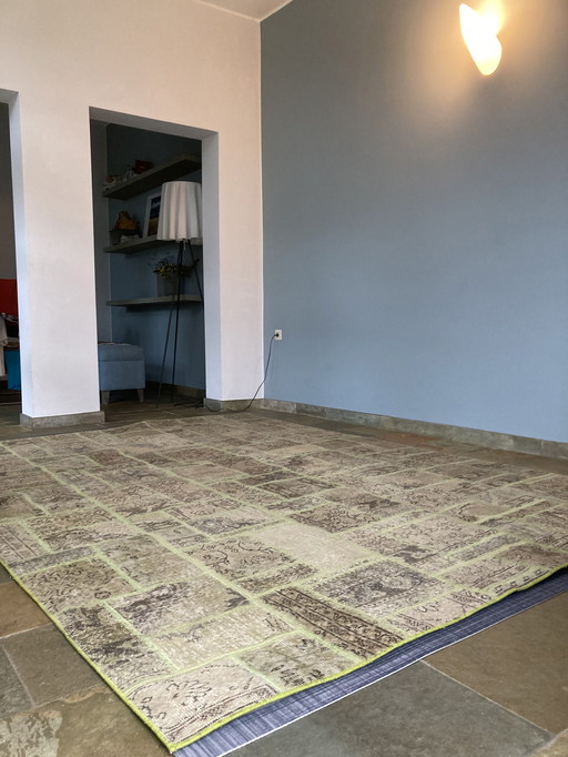 tapis patchwork, laine et coton